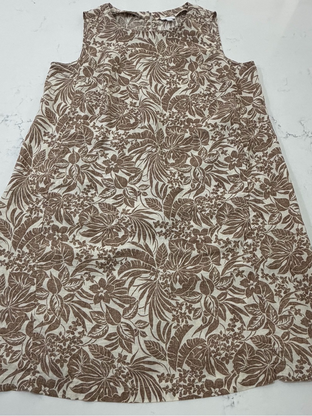 J. Jill Cream Linen Dress with Brown Floral Print XL Pockets